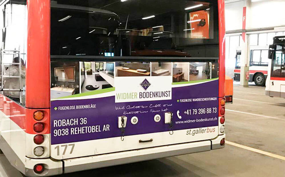 Bus Heckdesign für Widmer Bodenkunst Schweiz